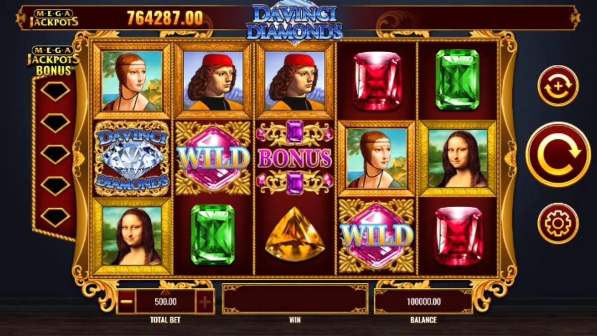 Mega Jackpot DaVinci Diamonds slot machine interface