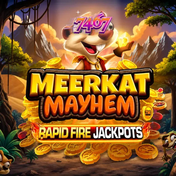 Isang masiglang eksena ng Meerkat Mayhem slot na nagpapakita ng 6x4 grid at mga simbolo ng kayamanan.